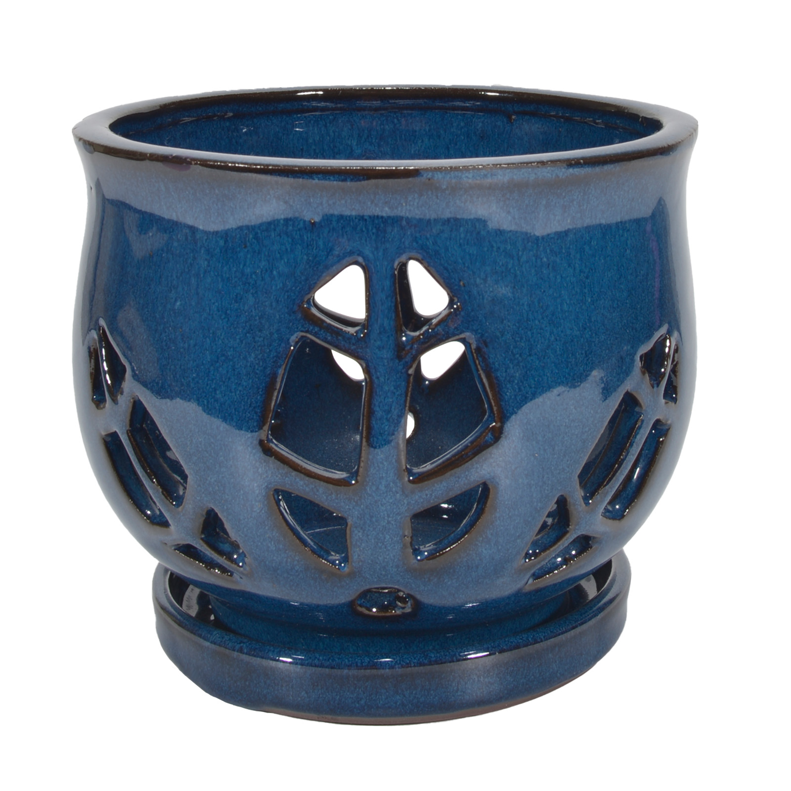 W&W Orchid Pot with Holes and Saucer for Orchid Repotting and Better Grow, Blue, 6.5 inches
