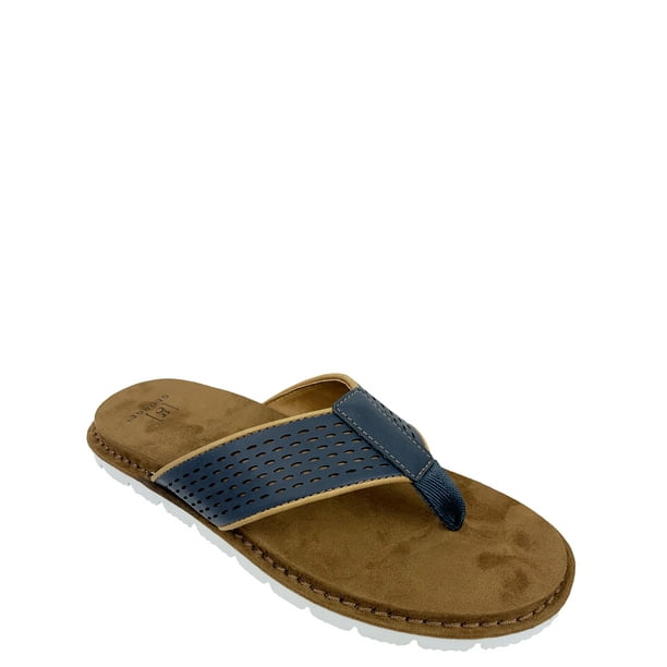 navy leather flip flop sandals