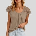 thumbnail image 6 of QUNYINEY Yellow T Shirts for Women Trendy Summer Short Sleeve Cotton Shirt Pullover Lace Pleated Crew Neck Relaxed Fit Tops, 6 of 7