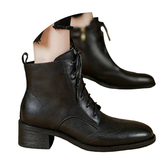 Juosiy Womens Ankle Boots Lace up Flat Fashion Combat Booties Low Heel Dressy Work Shoes with Side Zipper