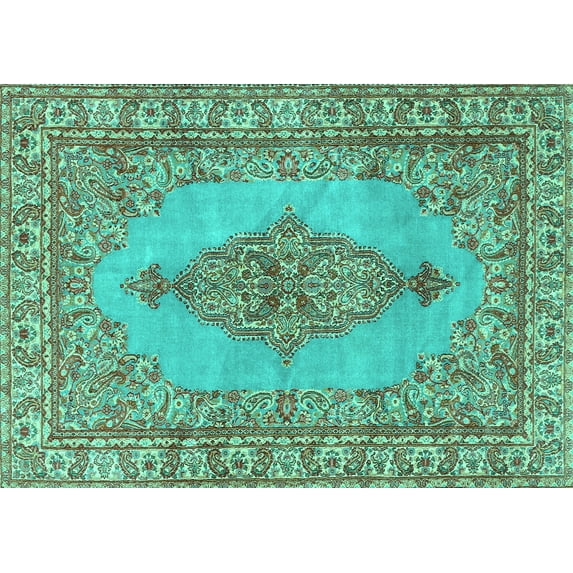Ahgly Company Machine Washable Indoor Rectangle Persian Turquoise Blue Traditional Area Rugs, 5' x 8'