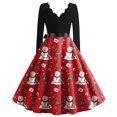 thumbnail image 4 of Christmas Dresses for Women Women's Fashion Elegant Autmn And Winter Long Sleeve V-Neck Christmas Print Dress for Holiday Party,Wine,L, 4 of 5