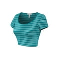 thumbnail image 3 of MixMatchy Women's Cotton Striped Scoop Neck Cap Sleeve Crop Top Shirt, 3 of 4