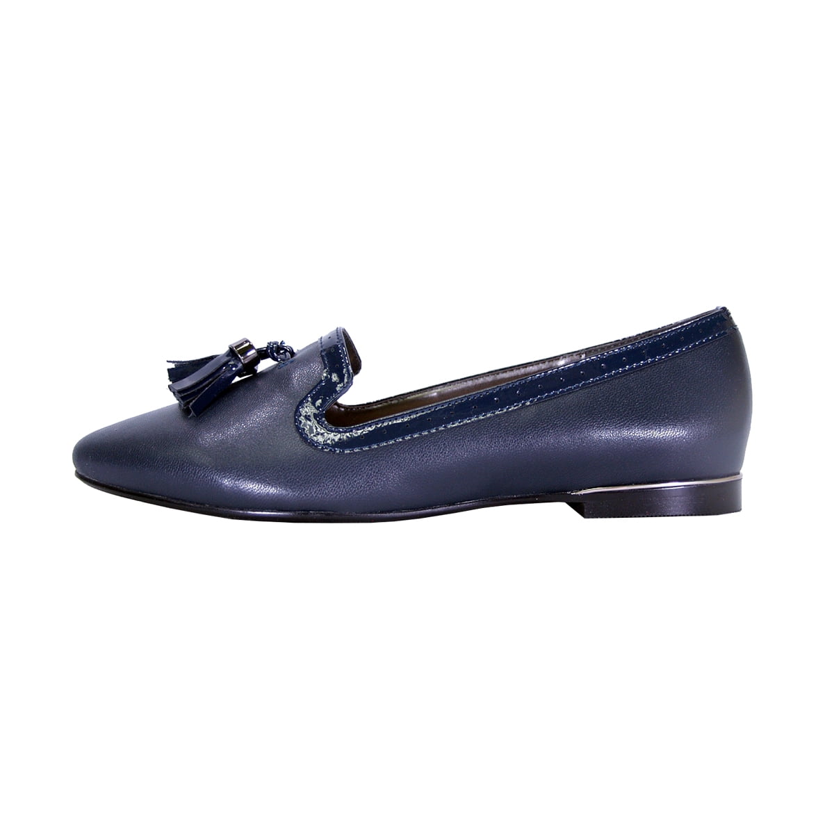 PEERAGE Brenna Women Wide Width Comfort Leather Dress Flat with Patent Leather Tassel and Trim NAVY 12
