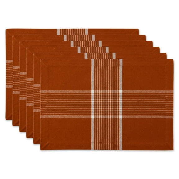 DII Sedona Check Placemat Set 6 Piece, Rust, 13x19"