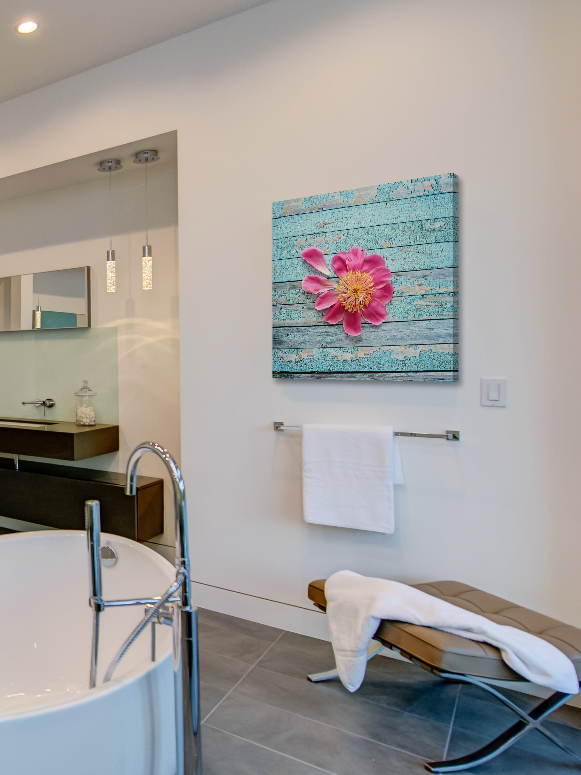 "Peony on Aqua" Painting Print on Wrapped Canvas