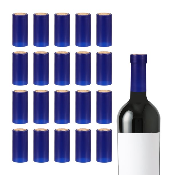 Uxcell 150Pcs Cápsulas Termocontraíbles para Sellar Botellas de Vino, 30x60mm, Azul