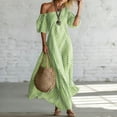 thumbnail image 6 of Yxbdin Off the Shoulder Maxi Dresses for Women Elegant Striped Print Sundresses with Pockets Trendy Puff Flowy Boho Dresses Outdoor Travel Summer Beach Dresses, 6 of 6