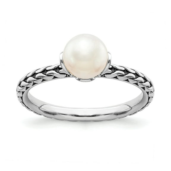 7.0-7.5mm White Freshwater Cultured Pearl Sterling Silver Ring