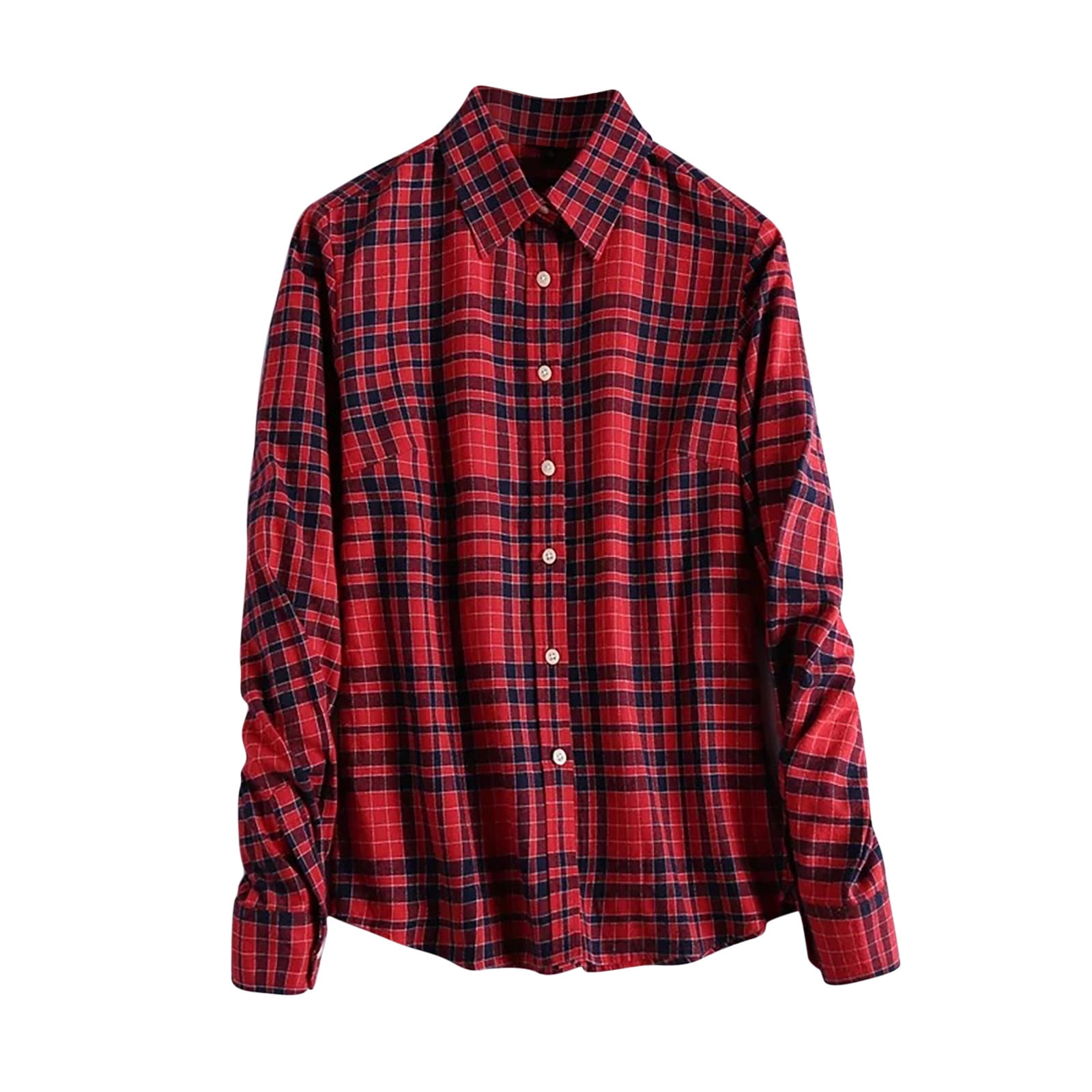 Chemise à Carreaux Rouge Femme - Col Classique Manches Longues - Taille 36 à 52 - Style Décontracté
