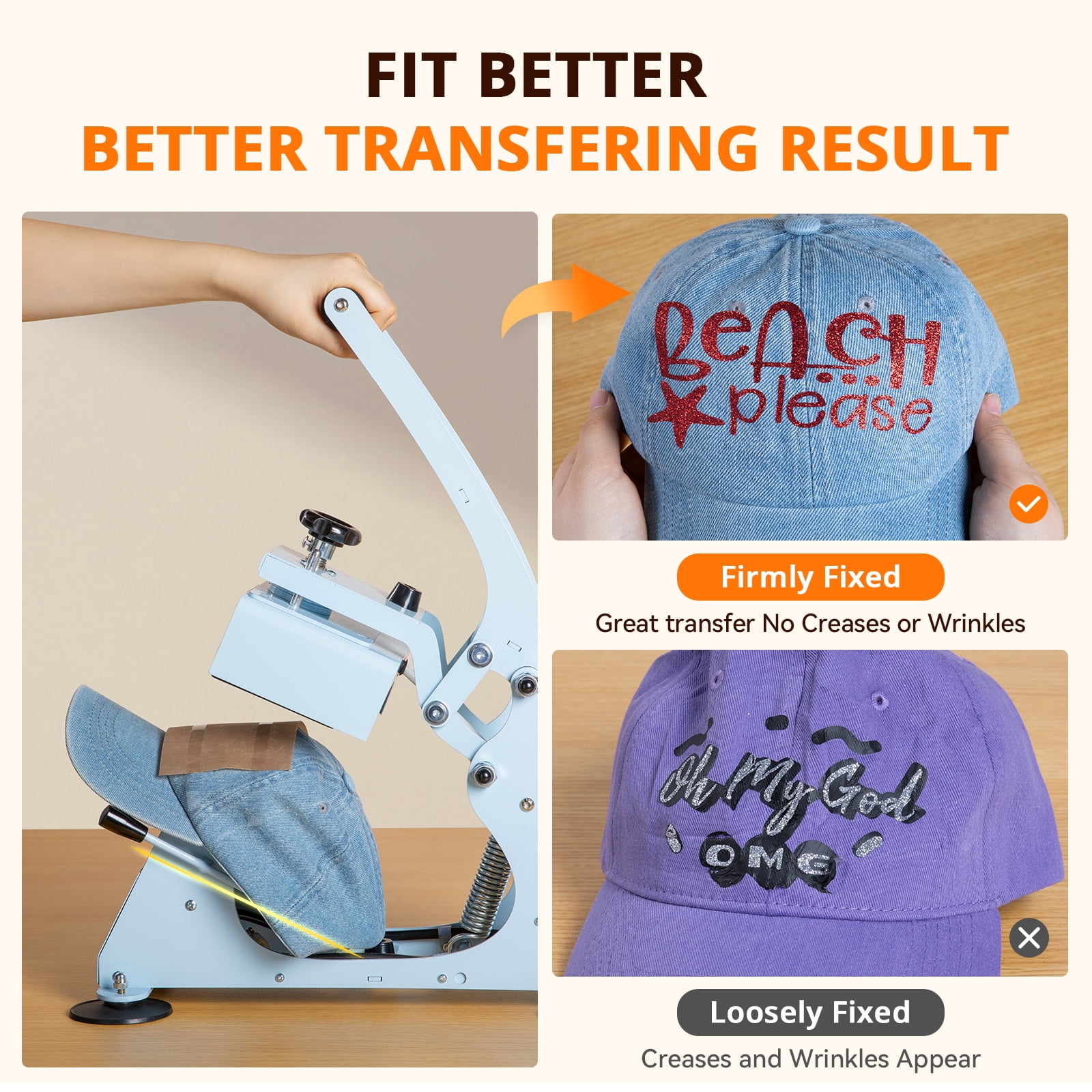 HTVRONT Hat Press Machine - Hat Press Heat Machine for Caps with 2 Platens & Caps Stretcher, Hat Heat Press Machine for Caps with Precise Temp&Timer Control for Heat Transfe Vinyl, Sublimation (Blue)