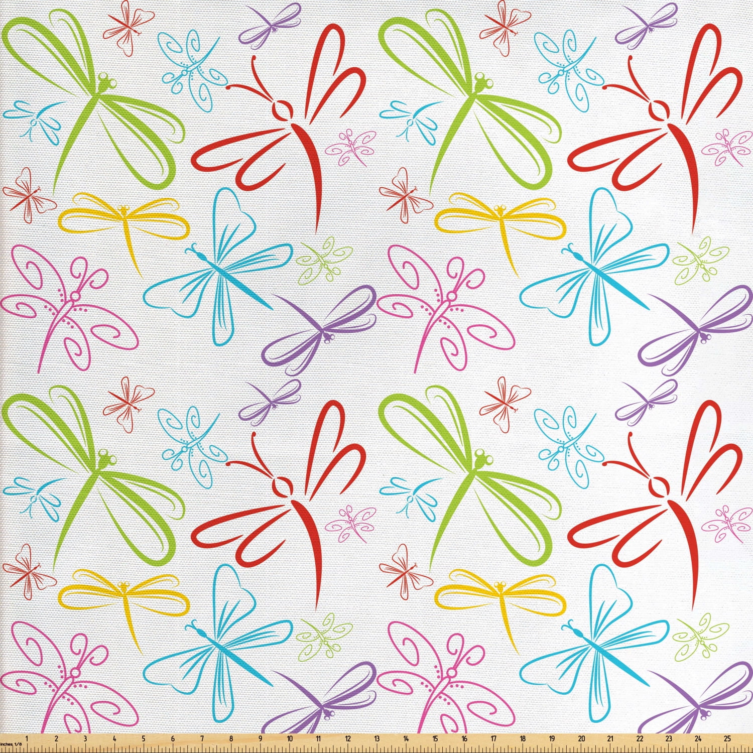 Dragonfly Fabric by The Yard, Insects Winged Freedom Colorful Animal