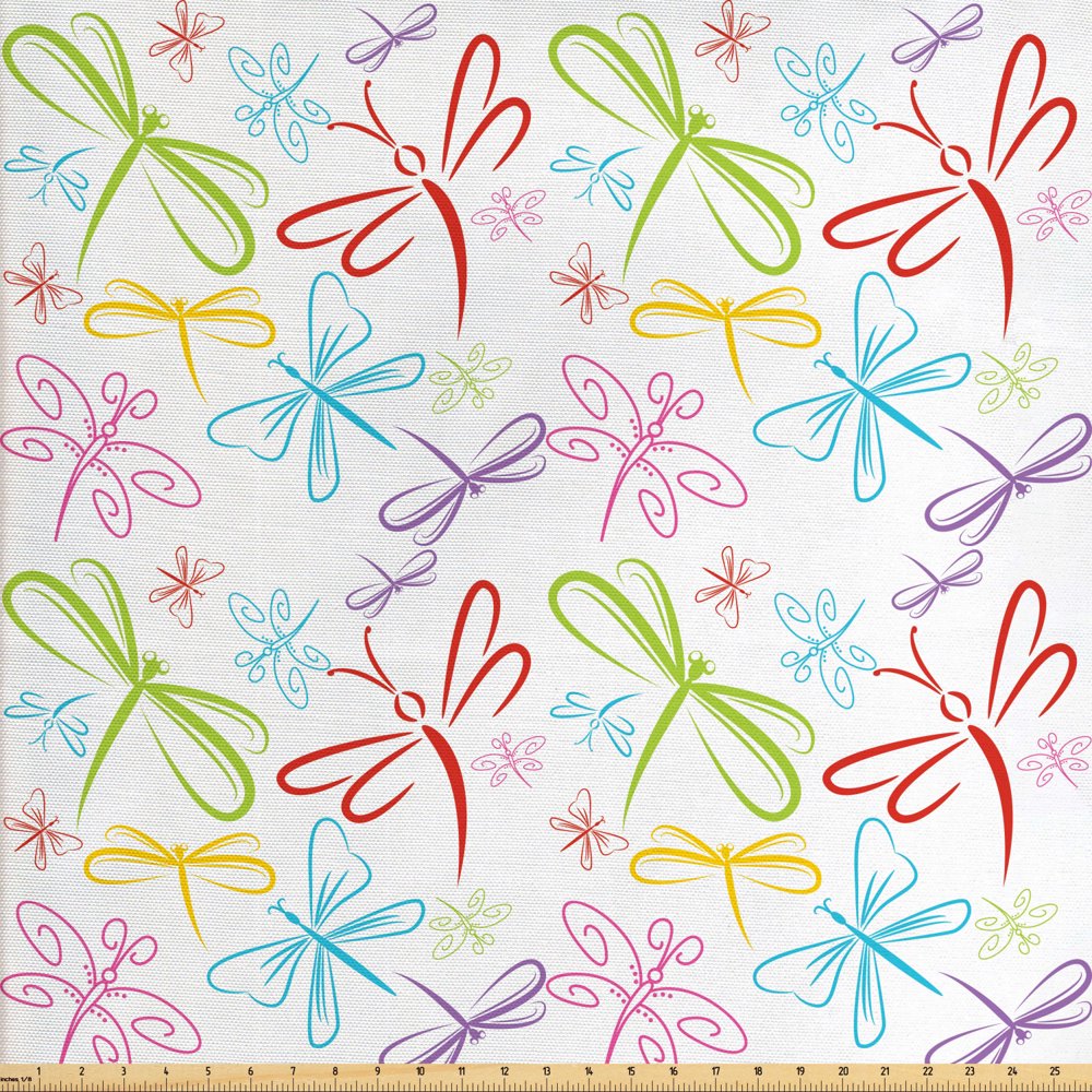 Dragonfly Fabric by The Yard, Insects Winged Freedom Colorful Animal