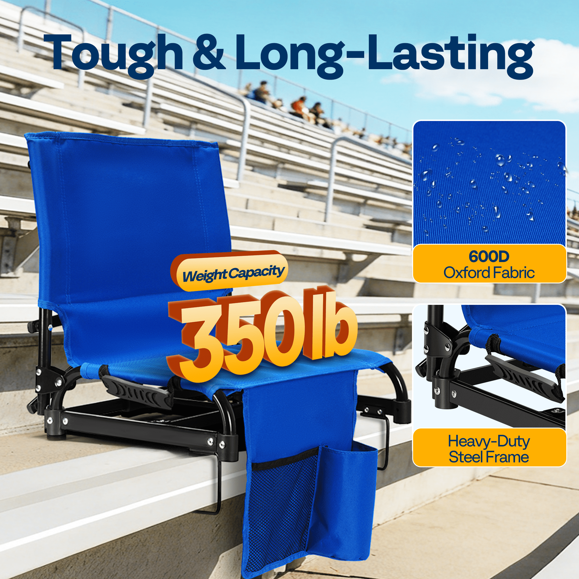 SPECSTAR Portable Folding Stadium Seat for Bleachers, 2Pack Bleacher Chair Padded Cushion with Back Support, Waterproof & Lightweight Chair with Cup Holder2 Pack, 350lb Capacity
