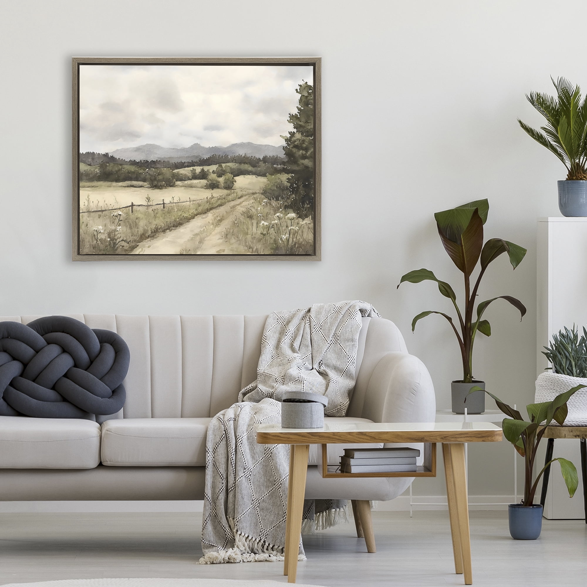 Stupell Industries Muted Meadow Lane Brown Framed Floater Canvas Wall Art, design by Riley B