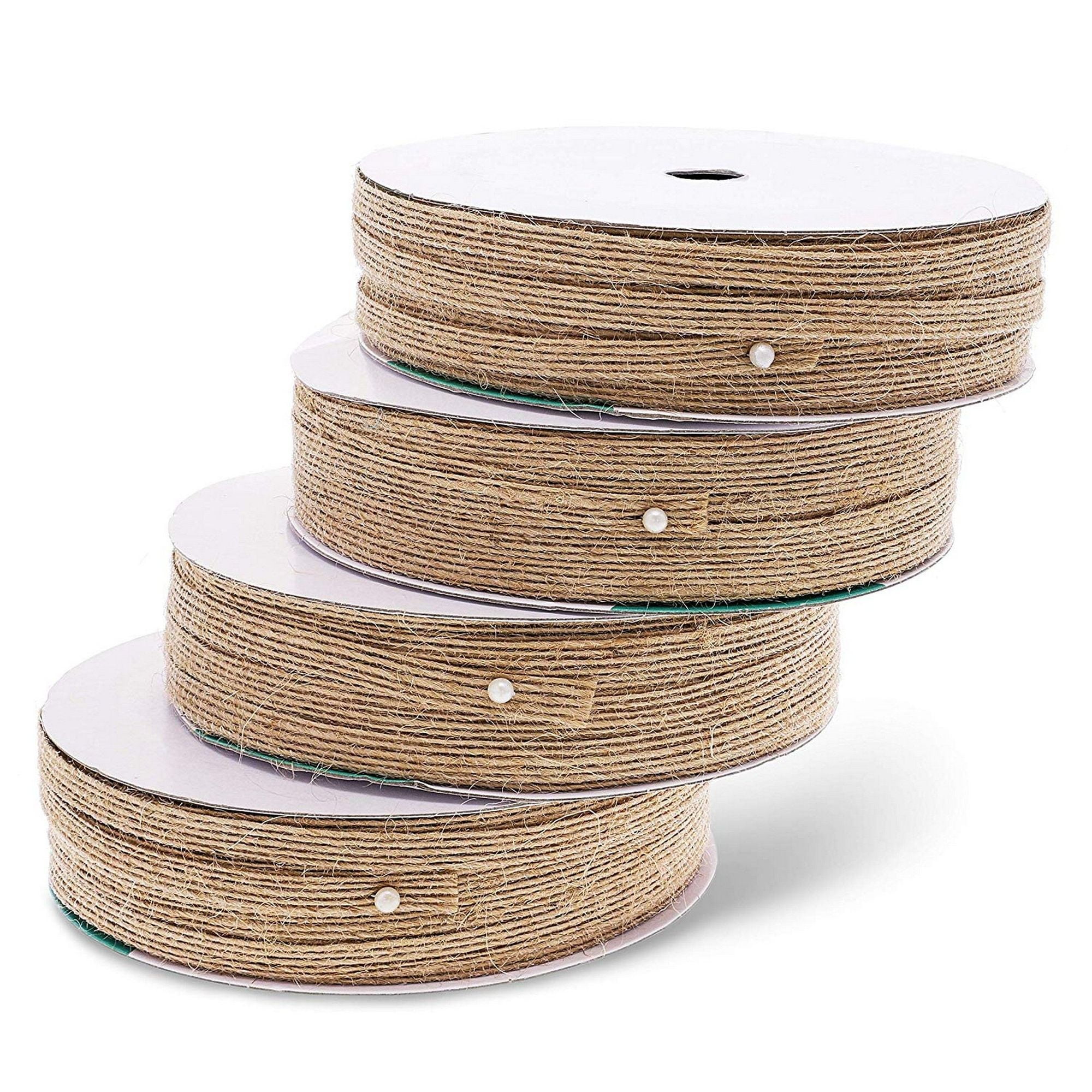 4 Pack 65.5ft Natural Burlap Rope Fabric Twine String .25" for DIY