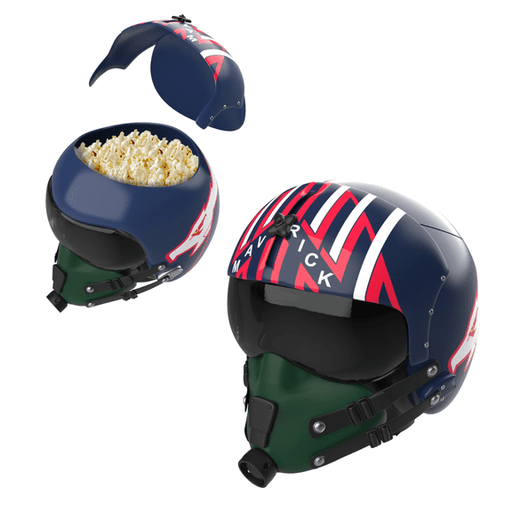 Top Maverick Pilot Helmet Popcorn Bucket, Top Pilot 40th Anniversary Collectible Snack Containers with Authentic Pilot Helmet Design for Movie Night Home Theater and Party Supplies