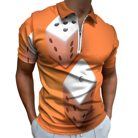 Dice Men Zipper T-shirt Summer Casual Short Sleeve T-shirt Top