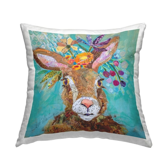 Stupell Industries Flower Bouquet Rabbit Decorative Printed Throw Pillow, 18 x 18