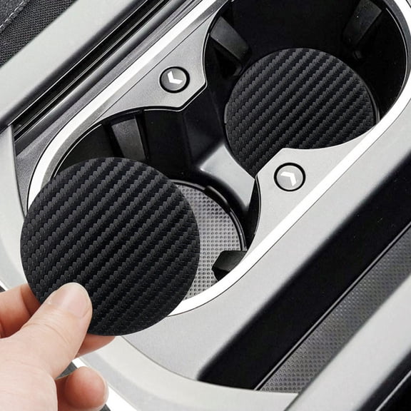 Diamond-Encrusted Carbon Fiber Car Cup Holder Mat, 2 Pack, Circular PVC Heat-Insulated Non-Slip Car Pad Car Accessories for Universal Vehicles, Cute Interior Decor, 2.75 Inch