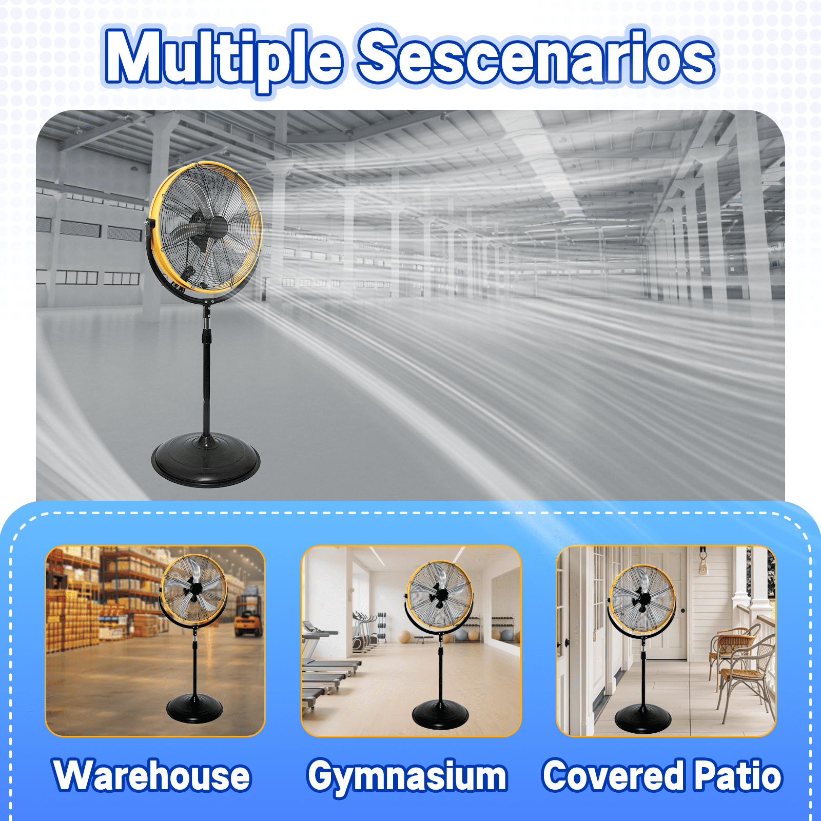 20 Inch Heavy Duty Pedestal Fan,4200CFM High Velocity Standing Fan with Adjustable Height and Tilt,3-Speed,Metal Fan for Industrial, Commercial, Residential, Greenhouse