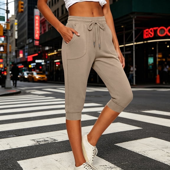 Capri Leggings for Women Mid Rise Drawstring Tapered Leg Cropped Pants with Pockets for A Sporty and Casual Everyday Fit Womens Capri Pants