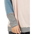 thumbnail image 7 of QAFOPEH Women Crew Neck Raglan Sleeve Stripes Patchwork Color Block Top, 7 of 7