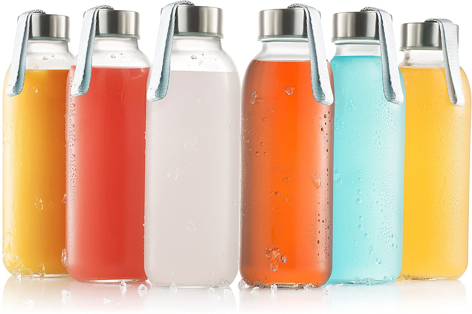 18 oz Capacity Kombucha Smoothies Glass Bottles 6 Water Bottles with Handles 