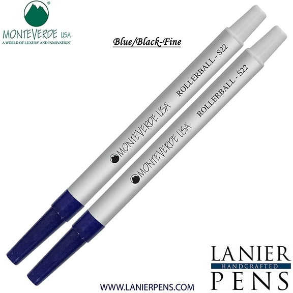 Lanier Combo Pack - 2 Pack - Monteverde Rollerball S22 Paste Ink Refill Compatible with most Sheaffer Style Rollerball Pens - BlueBlack (Fine Tip 0.6mm)