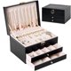 thumbnail image 1 of Organizador de Joyas Caja de Almacenamiento de Cuero con 3 Niveles, Cubo de Organizador con Cerradura, Caja de Joyas para Anillos/Pendientes/Collares/Pulseras/Etc. (Negro), 1 of 7