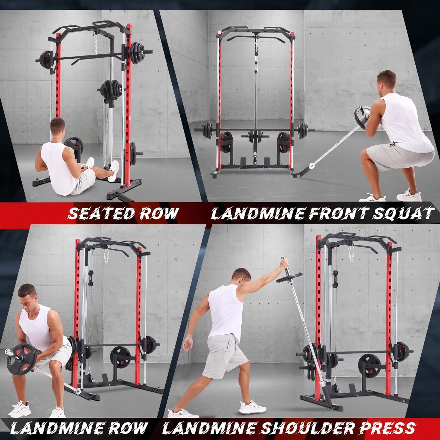 VIBESPARK Smith Machine Power Rack with Lat-Pull Down Pulley System & Cable Row, Multi-Functional Squat Rack Cage with Barbell Bar, Landmine, Pull-up Bar and More Attachment for Home Gym