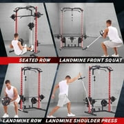VIBESPARK Smith Machine Power Rack with Lat-Pull Down Pulley System & Cable Row, Multi-Functional Squat Rack Cage with Barbell Bar, Landmine, Pull-up Bar and More Attachment for Home Gym