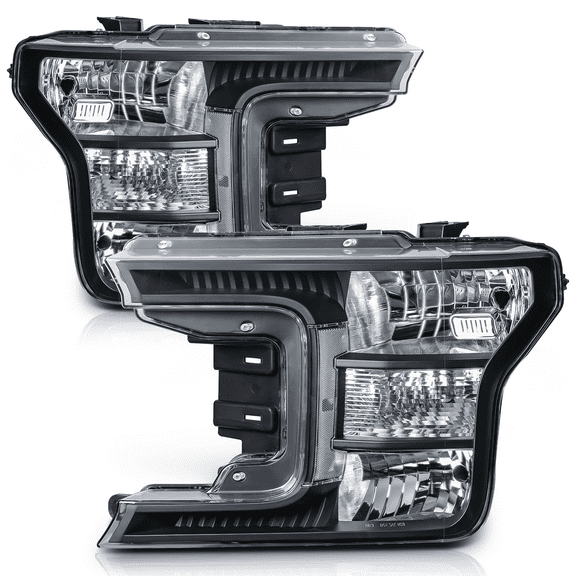 M-AUTO Headlights Assembly for 2018 2019 2020 Ford F-150 Pickup Truck, Black Housing Clear Lens Clear Corner Headlamp