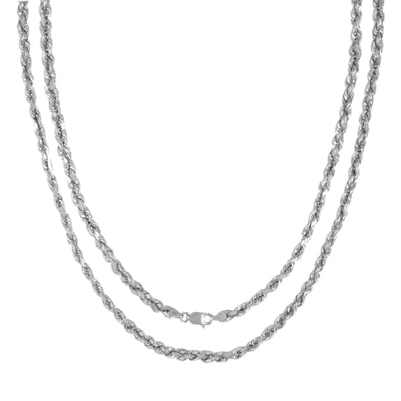 10K White Gold Diamond Cut Rope Chain Necklace – Measures 20 Inches Length x 4mm Thickness