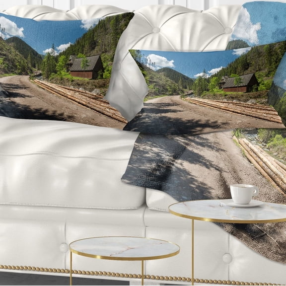 Designart Road in Chocholowska Valley - Landscape Printed Throw Pillow - 12x20