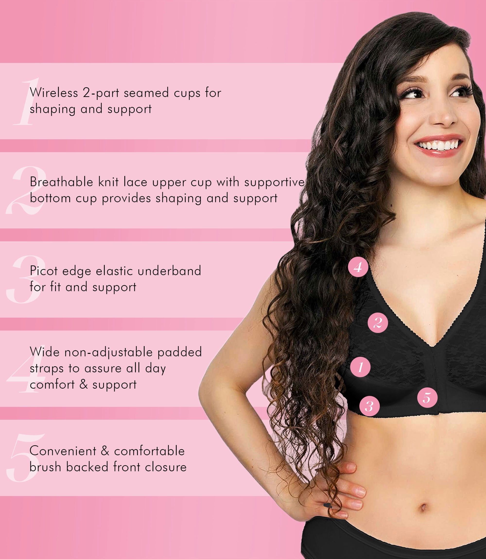 Exquisite Form 5100565 Fully® Lace Wireless Back & Posture Support Bra with Front Closure