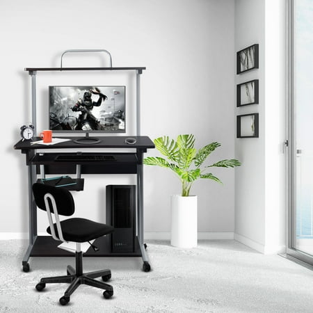 Computer Desk W Printer Shelf Stand Rolling Laptop Home Office