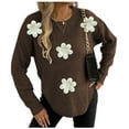 thumbnail image 2 of NTACZA Womens Plus Size Sweaters Floral Brown Crewneck Sweaters Cozy Pullover Long Sleeve Knit Shirt Jumper for Women L, 2 of 6