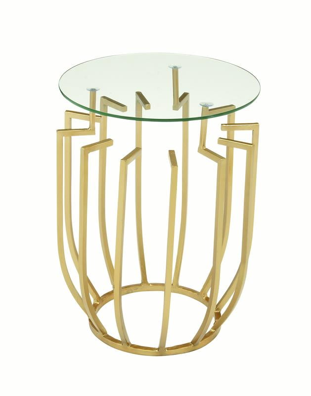 Decmode Contemporary 22 X 17 Inch Round Gold Framed Accent Table With Clear Glass Top