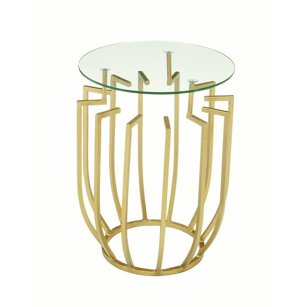 Decmode Contemporary 22 X 17 Inch Round Gold Framed Accent Table With