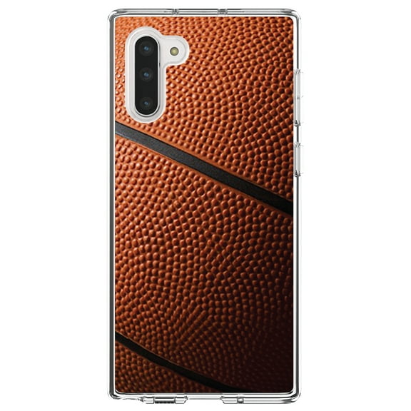 DistinctInk Clear Shockproof Hybrid Case for Samsung Galaxy Note 10 (6.3" Screen) - TPU Bumper, Acrylic Back, Tempered Glass Screen Protector - Basketball Photo - Basketball