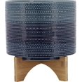 thumbnail image 2 of Sagebrook Home 15348-03 11" DOTTED PLANTER W/ WOOD STAND, BLUE, 2 of 4