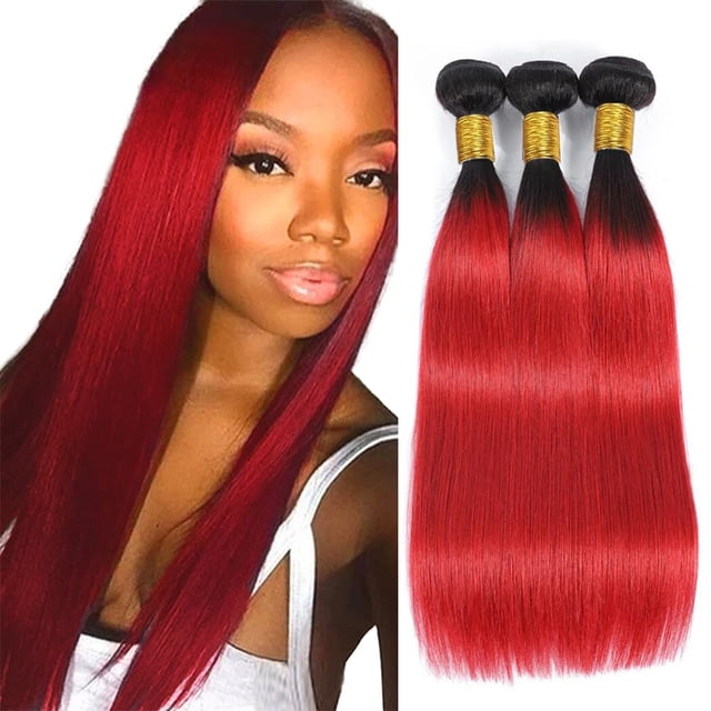 Extensiones de cabello Nuailisex 1B/Red Straight Brazilian 40-50 cm