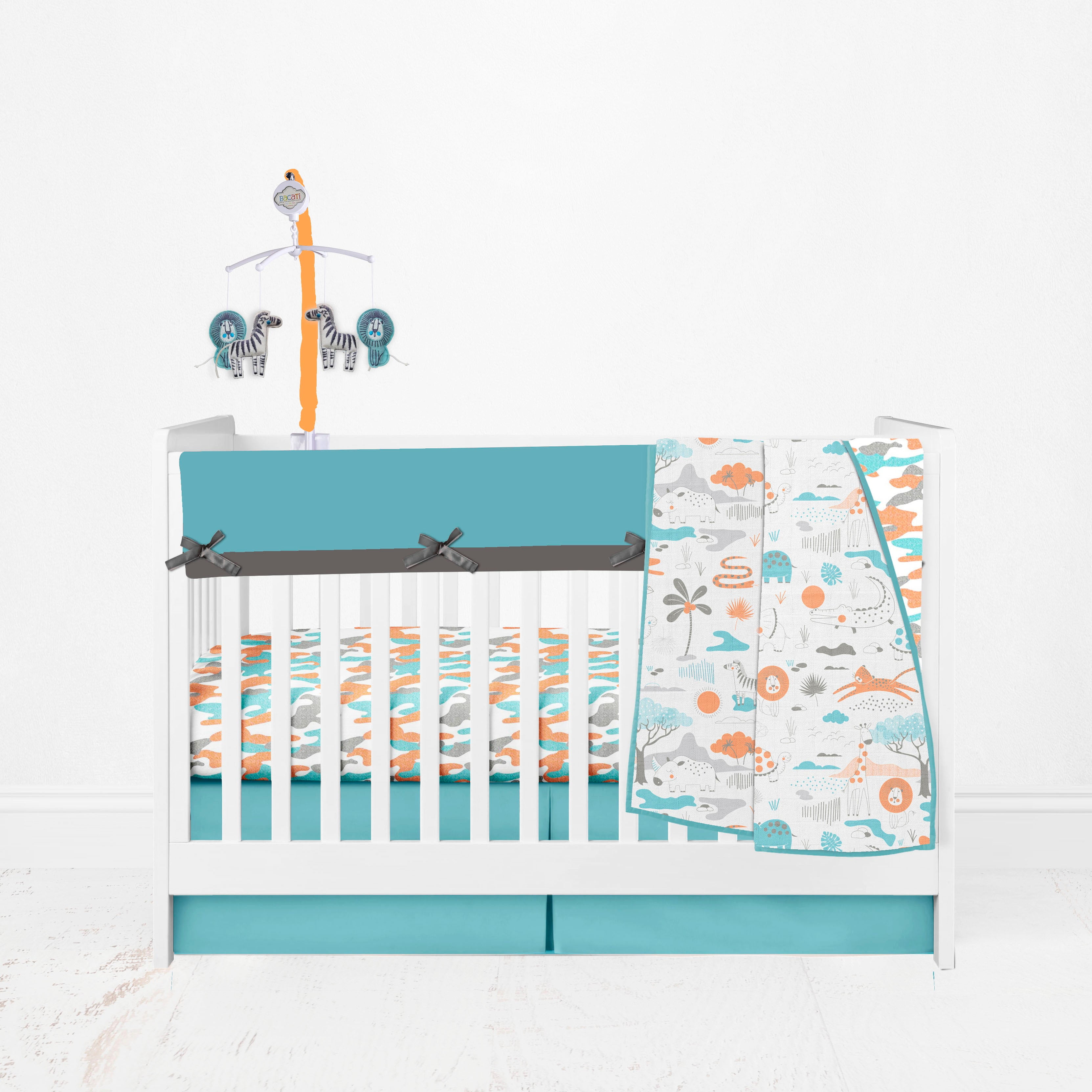 Bacati - Jungle Safari Boys Aqua/Orange Musical Baby Crib Mobile