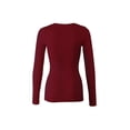 thumbnail image 3 of Bozzolo Women's RT1200 Basic Round Neck Long Sleeve T Shirt Top Burgundy L, 3 of 4
