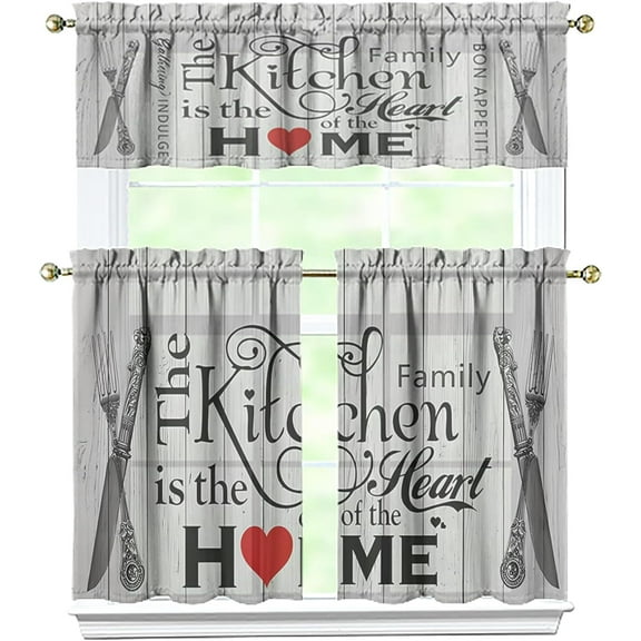Kitchen Rules Curtains Valances and Tiers Set for Windows, Cafe Bathroom Window Curtain Valance 3 Piece Sets,Kitchen Decor for Living Room,54''x 36''