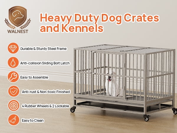 Walnest (48in) Large Dog Crate Rustproof Sturdy Dog House silver Dog Crate with Double Doors For Small and Medium Dogs