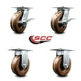 thumbnail image 2 of 6 Inch High Temp Phenolic Caster Set with Roller Bearing 2 Brakes and 2 Rigid, 2 of 2