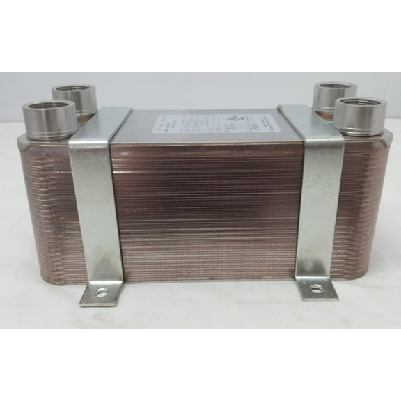 50 Plate Water to Water Brazed Plate Heat Exchanger 1" FPT Ports w/ Brackets