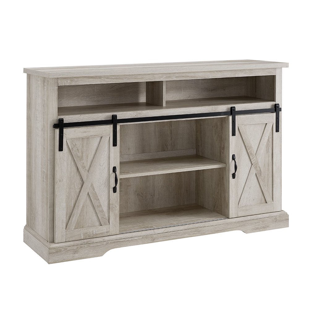 Woven Paths Farmhouse Barn Door TV Stand for TVs up to 58", White Oak